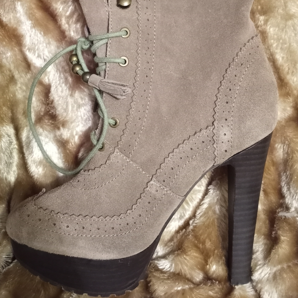 Stiletto boots, taupe, lace-up
